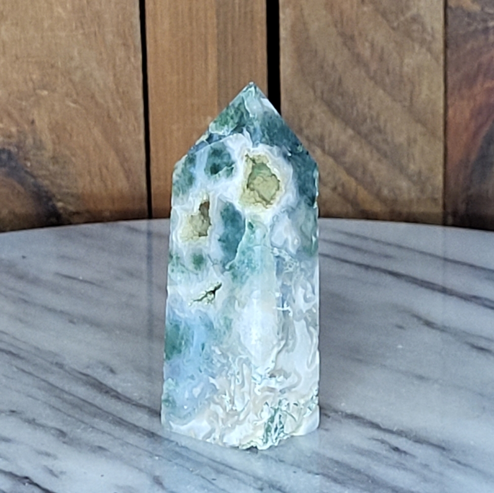 Moss Agate Crystal Tower